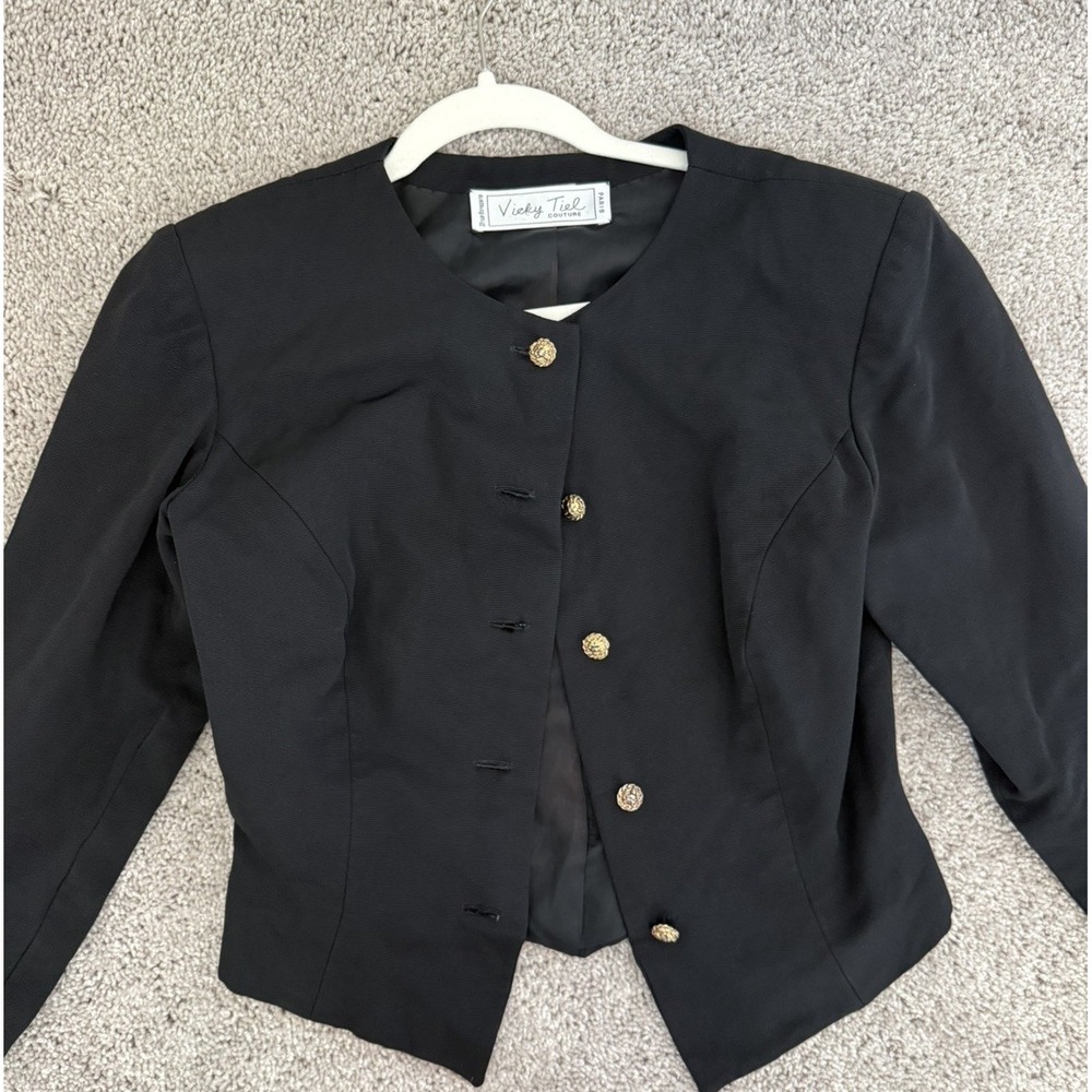 Vintage vicky tiel couture blazer Black Size Xs/s Gold Buttons Elegant Paris